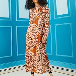 Women's MARIE OLIVER Catie Midi Dress Ginger Mosaic Silk Blend Size Large L